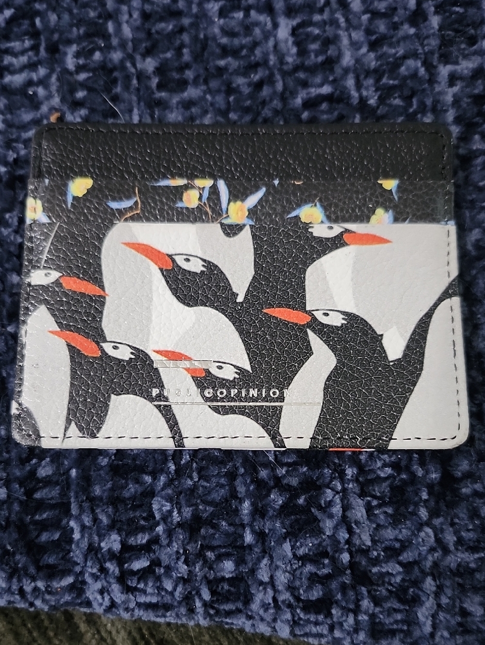 Public Opinion Fine Art Penguin Card Holder Leather, Black, White & Orange NWOT